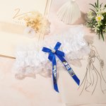 Personalized Something Blue Elasticity Pearl Lace Bowknot Garter with Name and Date Wedding Gift for the Bride