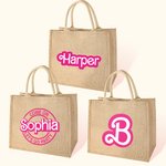 Personalized Doll Inspired Jute Tote Bag Carryall Bag with Name or Letter for Travel Beach Camping Shopping Birthday Gift Wedding Party Gift