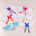 Personalized Something Blue Elasticity Pearl Lace Bowknot Garter with Name and Date Wedding Gift for the Bride