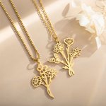 Personalised Dainty Birth Flower Bouquet Family Necklace for Mother Grandma Best Friend Birthday Mother’s Day Jewellery