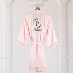 Personalized Bridesmaid Satin Robe with Lace-Trim Bridesmaid Dressing Gown for Bachelorette Bridal Party Bridesmaid Wedding Gift