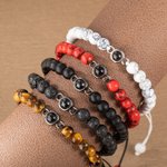 Personligt tigeröga sten för män Fotoprojektionspärlor Elastiskt armband för män Present till pojkvän make man pappa