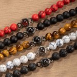 Personligt tigeröga sten för män Fotoprojektionspärlor Elastiskt armband för män Present till pojkvän make man pappa