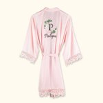 Personalized Bridesmaid Satin Robe with Lace-Trim Bridesmaid Dressing Gown for Bachelorette Bridal Party Bridesmaid Wedding Gift