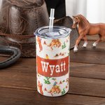 Taza para sorber personalizada de acero inoxidable de 12 onzas, a prueba de derrames, estilo vaquero occidental, para regalar a niños pequeños
