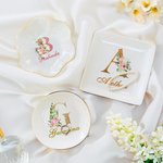Vassoio portagioie personalizzato con nome e iniziali floreali Matrimonio Fidanzamento Compleanno Festa della Mamma Regalo per la sposa Fidanzata Amic