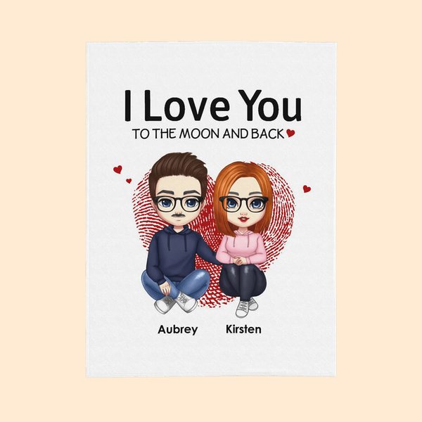 Personalized I Love You To The Moon And Back Skin Friendly Blanket for Couple Husband Wife Anniversary Valentine's Gift
