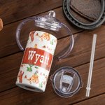 Taza para sorber personalizada de acero inoxidable de 12 onzas, a prueba de derrames, estilo vaquero occidental, para regalar a niños pequeños