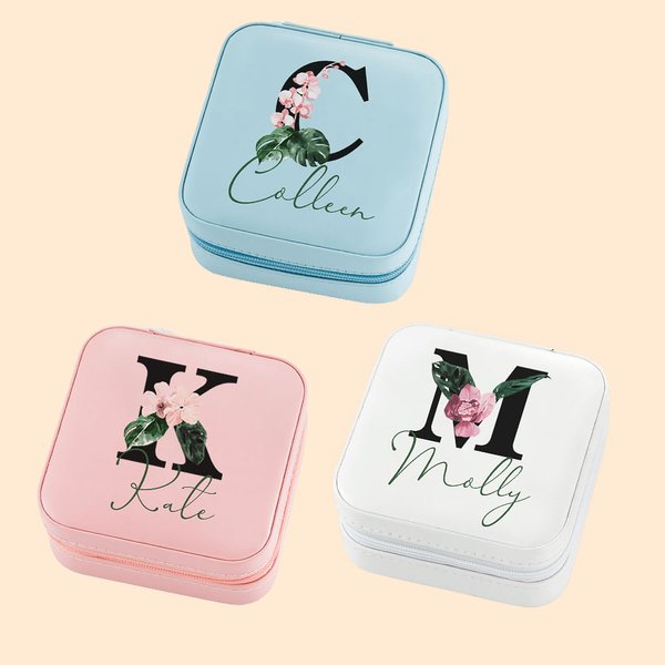 Boite à Bijoux Personnalisée avec Nom Style Hawaii Accessoire Portable Cadeau Anniversaire pour Femmes Filles