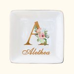 Vassoio portagioie personalizzato con nome e iniziali floreali Matrimonio Fidanzamento Compleanno Festa della Mamma Regalo per la sposa Fidanzata Amic