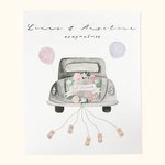 Personalisierte Hochzeit Poster mit Just Married Geld Auto Design Home Dekoration Bargeld Geschenk für Flitterwochen Paar Newlyweds