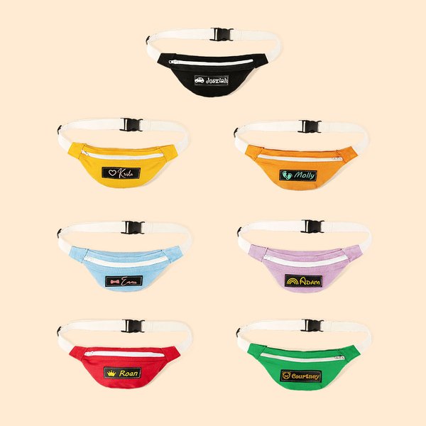 Sac Banane en Toile Personnalisé avec Nom et Icône Brodés sur Écusson Cadeau d'Anniversaire de Rentrée Scolaire  pour Enfants