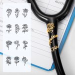 Personalizada Nacimiento Flor Estetoscopio etiqueta de identificación con el nombre de Agradecimiento Graduación Regalo para la enfermera Médico Personal