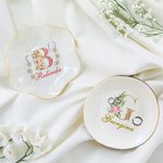 Vassoio portagioie personalizzato con nome e iniziali floreali Matrimonio Fidanzamento Compleanno Festa della Mamma Regalo per la sposa Fidanzata Amic