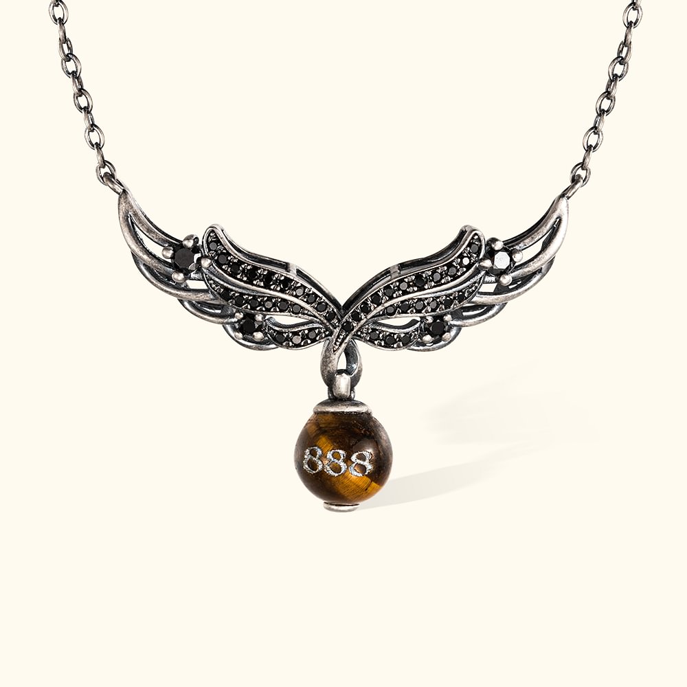 Collier Aile d'Ange Personnalisé avec Perle de Cristal et Numéro de Bonheur Pendentif à Style Gothique Cadeau Fête des Mères pour Femme