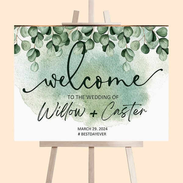 Personalized Eucalyptus Theme Welcome to Wedding Sign with Name and Date Bridal Shower Wedding Reception Ceremony Decor Gift for New Couple