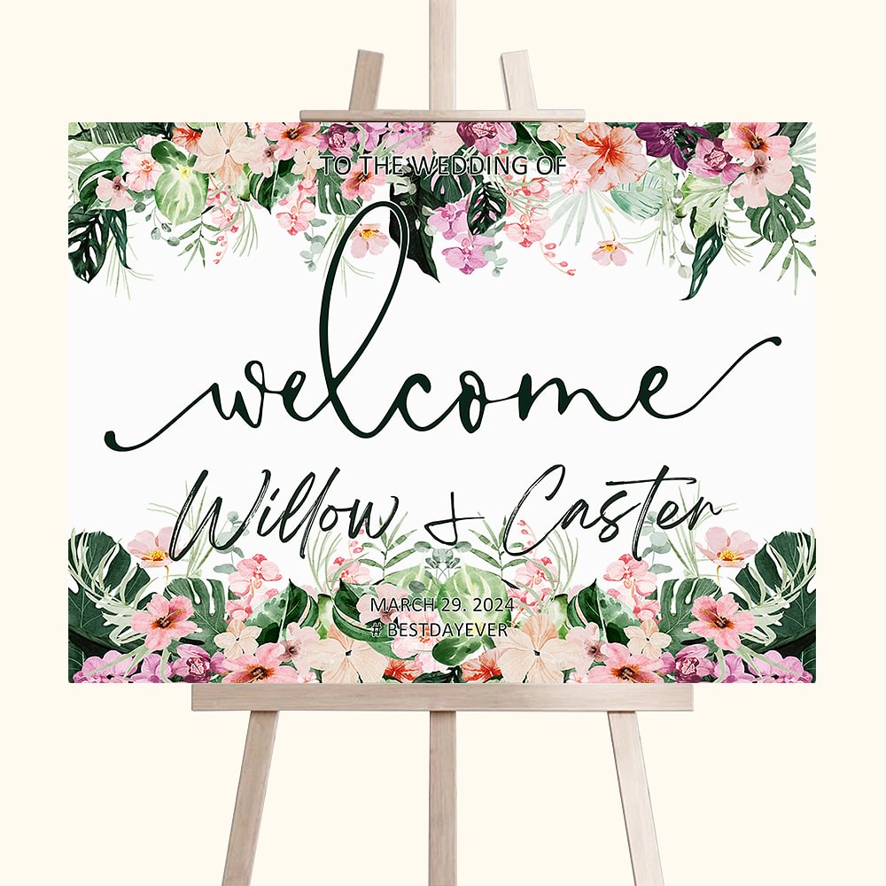 Panneau de bienvenue personnalisé pour le mariage, style hawaïen, pour les nouveaux couples, pour la douche de mariage, pour l'enterrement de vie de jeune fille, pour la décoration de la cérémonie de