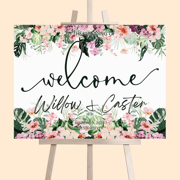 Personalized Hawaiian Style Wedding Welcome Sign for New Couple Bridal Shower Bachelorette Party Wedding Ceremony Decoration