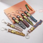 Personalized Leather Cartoon Bus Driver Keychain with Embroidered Name Teacher Gift Back to School Gift for Bus Driver