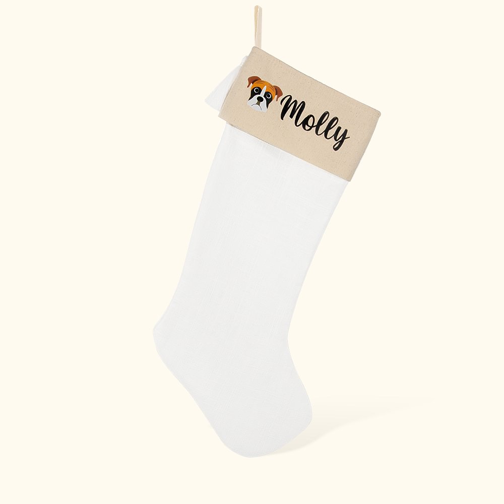Bas de Noël avec Frange Motif Chien Chaussette Personnalisée avec Nom Cadeau de Noël pour Amoureux des Animaux de Compagnie