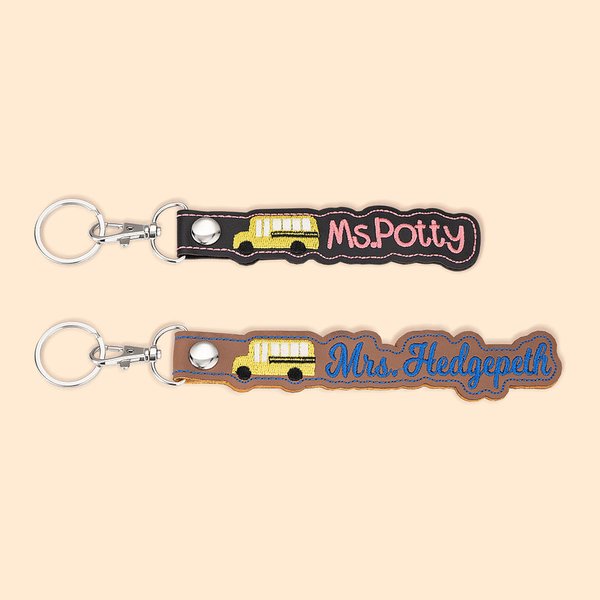 Leather Cartoon Bus Driver Keychain with Name Embroidery