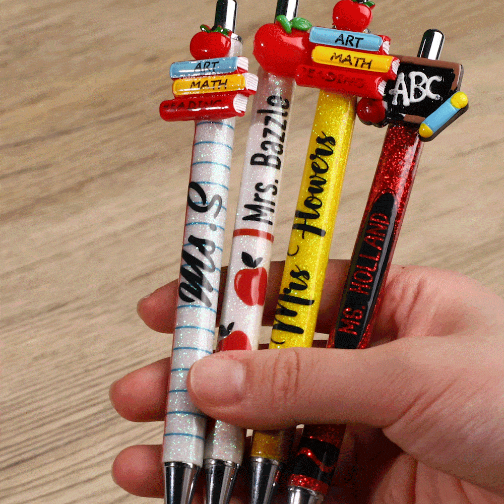 Personalised Apple Crayon Glitter Teacher Beaded Pen with Name Ball-Point Pen Appreciation Thanksgiving Day Gift for Teacher