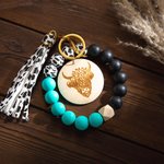 Henkilökohtainen Cow Print Rannekoru Avaimenperä Highland Cow Avaimenperä nimi Silikoni Helmet rannerengas Naisten Tytöt