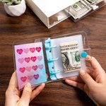 Personalized Mini Money Saving Challenge Binder with 15 Transparent Envelop Pages Cash ID Card Stuffing Gift for Family Friends
