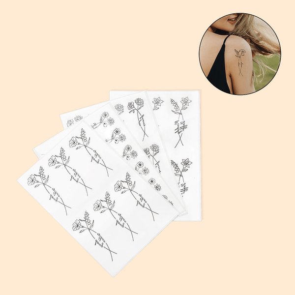 Personalisierte Geburt Blumen Tattoo mit 2 Namen Wild Plant Tattoo Sticker Floral Name Design Paar bester Freund Familie Geschenk