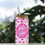 Personalised 20oz Hot Pink Fashion Girl Glass Tumbler with Lid and Straw Birthday Christmas Gift for Kid or Wedding Gift for Bachelorette Party