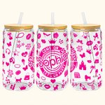 Personalised 20oz Hot Pink Fashion Girl Glass Tumbler with Lid and Straw Birthday Christmas Gift for Kid or Wedding Gift for Bachelorette Party