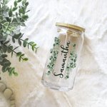 Personalised Eucalyptus Glass Cup 20oz with Bamboo Lid Reusable Straw for Bachelor Party Wedding Bridesmaid Gift