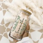 Personalised Eucalyptus Glass Cup 20oz with Bamboo Lid Reusable Straw for Bachelor Party Wedding Bridesmaid Gift