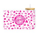 Personalised 20oz Hot Pink Fashion Girl Glass Tumbler with Lid and Straw Birthday Christmas Gift for Kid or Wedding Gift for Bachelorette Party