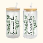 Personalised Eucalyptus Glass Cup 20oz with Bamboo Lid Reusable Straw for Bachelor Party Wedding Bridesmaid Gift