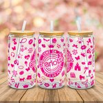 Personalised 20oz Hot Pink Fashion Girl Glass Tumbler with Lid and Straw Birthday Christmas Gift for Kid or Wedding Gift for Bachelorette Party