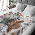 Personalized Boho Floral Highland Cow Blanket with Name Baby Blanket Gift for Baby Kid Woman Cow Lover