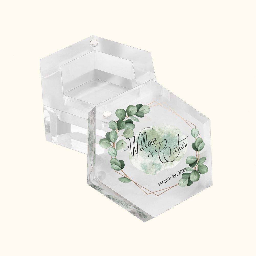 Scatola per anelli in acrilico personalizzata con porta anelli magnetico in eucalipto Accessorio per la sposa Regalo per la cerimonia di fidanzamento