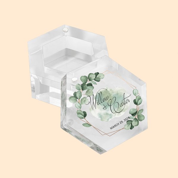 Personalized Acrylic Ring Box with Magnetic Eucalyptus Ring Bearer Bride Accessory Engagement Wedding Ceremony Gift for Newlyweds