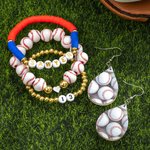 Personalized Baseball Softball Beaded Stretchy Bracelet Earring Set with Name and Number Birthday  Jewelry Gift for Sports Lover