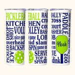Personalized Bright Green Pickleball 20oz Skinny Tumbler with Straw Pickle Ball Game Quote Water Bottle Gift for Pickleball Fan Sport Lover