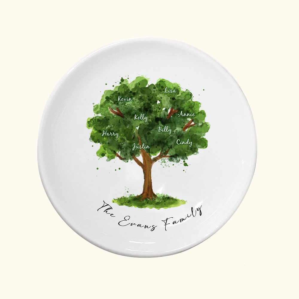 Plateau à Bijoux Personnalisé avec 2-18 Noms Plateau d'Arbre de Vie Familiale Cadeau Fête des Mère Thanksgiving Noël pour Maman Grand-Mère