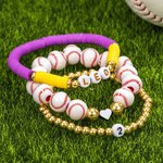Personalized Baseball Softball Beaded Stretchy Bracelet Earring Set with Name and Number Birthday  Jewelry Gift for Sports Lover