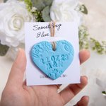 Personalized Something Blue Bouquet Charm Handmade Clay Charm with Twine and Card Wedding Gift for Bride
