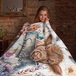 Personalized Boho Floral Highland Cow Blanket with Name Baby Blanket Gift for Baby Kid Woman Cow Lover