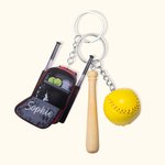 Llavero acrílico personalizado de mochila de softball con nombre y mini bate de madera Regalo de cumpleaños para amante de los deportes de pelota