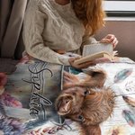 Personalized Boho Floral Highland Cow Blanket with Name Baby Blanket Gift for Baby Kid Woman Cow Lover