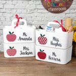 Personalized Apple Design Desk Organizer Pencil Holder with Compartment and Name Back to School Appreciation Gift for Teacher