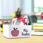 Personalized Apple Design Desk Organizer Pencil Holder with Compartment and Name Back to School Appreciation Gift for Teacher