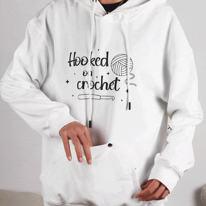 Personalized Crochet Knitting Theme Pullover Hoodie with Yarn Storage Pocket Creative Sweatshirt Gift for Knitter Yarn Lover